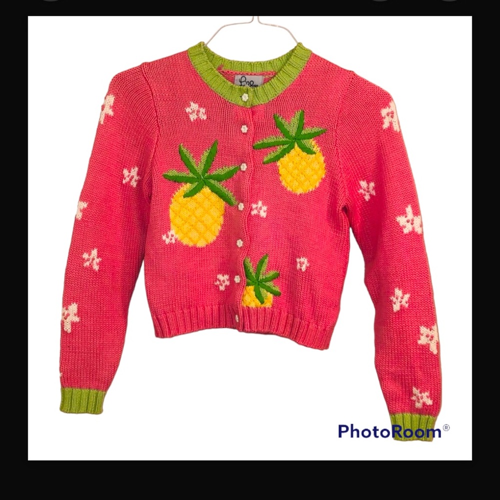 Pink Lilly Pulitzer Girls Macadamia Nut House Cardigan Sweater Size 10 Rare Vtg